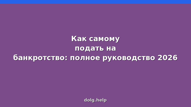 Пошаговая инструкция самостоятельного банкротства физических лиц 2026 — документы, сроки, стоимость